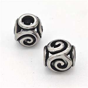 Stainless Steel Round Beads Hollow Large Hole Antique Silver, approx 9-10mm, 4mm hole [SSB6310]