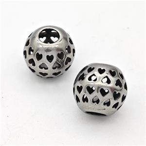 Stainless Steel Round Beads Hollow Large Hole Antique Silver, approx 9-10mm, 4mm hole [SSB6312]