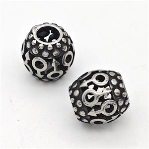 Stainless Steel Round Beads Hollow Large Hole Antique Silver, approx 9-10mm, 4mm hole [SSB6314]