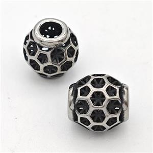 Stainless Steel Round Beads Hollow Large Hole Antique Silver, approx 9-10mm, 4mm hole [SSB6315]
