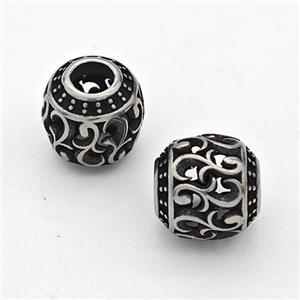 Stainless Steel Round Beads Hollow Large Hole Antique Silver, approx 9-10mm, 4mm hole [SSB6317]