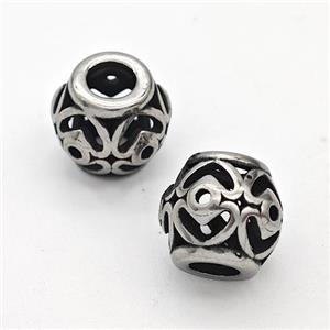 Stainless Steel Round Beads Hollow Large Hole Antique Silver, approx 9-10mm, 4mm hole [SSB6318]