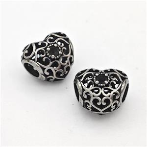 Stainless Steel Heart Beads Hollow Large Hole Antique Silver, approx 10.5mm, 4mm hole [SSB6319]