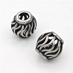 Stainless Steel Round Beads Hollow Large Hole Antique Silver, approx 9-10mm, 4mm hole [SSB6320]