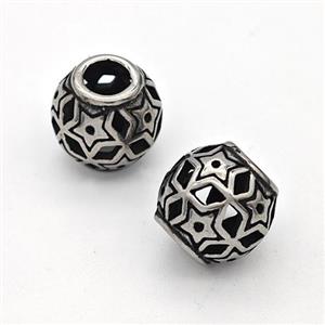Stainless Steel Round Beads Hollow Large Hole Antique Silver Star, approx 9-10mm, 4mm hole [SSB6323]