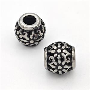 Stainless Steel Round Beads Hollow Large Hole Antique Silver, approx 9-10mm, 4mm hole [SSB6324]
