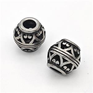 Stainless Steel Round Beads Hollow Large Hole Antique Silver, approx 9-10mm, 4mm hole [SSB6325]