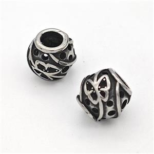 Stainless Steel Round Beads Hollow Large Hole Antique Silver, approx 8-9mm, 4mm hole [SSB6326]