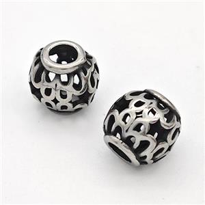 Stainless Steel Round Beads Hollow Large Hole Antique Silver, approx 9-10mm, 4mm hole [SSB6327]