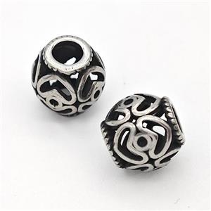 Stainless Steel Round Beads Hollow Large Hole Antique Silver, approx 9-10mm, 4mm hole [SSB6328]