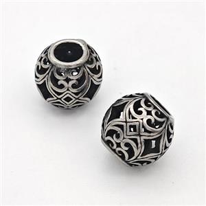 Stainless Steel Round Beads Hollow Large Hole Antique Silver, approx 9-10mm, 4mm hole [SSB6329]