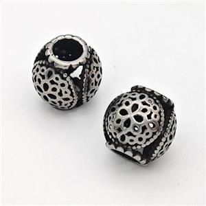 Stainless Steel Round Beads Hollow Large Hole Antique Silver, approx 9-10mm, 4mm hole [SSB6330]