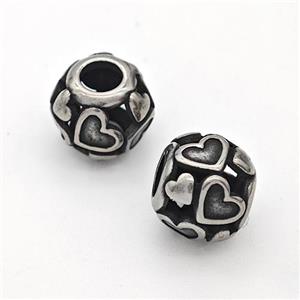 Stainless Steel Round Beads Hollow Large Hole Antique Silver Heart, approx 9-10mm, 4mm hole [SSB6331]