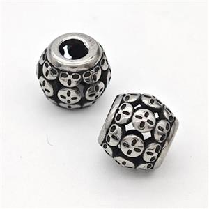 Stainless Steel Round Beads Hollow Large Hole Antique Silver, approx 9-10mm, 4mm hole [SSB6332]
