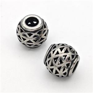 Stainless Steel Round Beads Hollow Large Hole Antique Silver, approx 9-10mm, 4mm hole [SSB6333]
