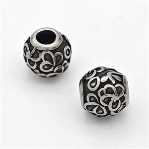 Stainless Steel Round Beads Hollow Large Hole Antique Silver, approx 9-10mm, 4mm hole [SSB6334]