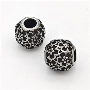 Stainless Steel Round Beads Hollow Large Hole Antique Silver, approx 9-10mm, 4mm hole [SSB6336]