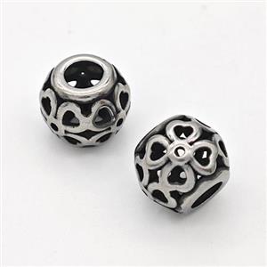 Stainless Steel Round Beads Hollow Large Hole Antique Silver, approx 9-10mm, 4mm hole [SSB6337]