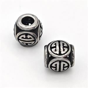 Stainless Steel Round Beads Hollow Large Hole Antique Silver, approx 9-10mm, 4mm hole [SSB6338]