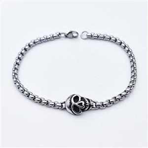 304 Stainless Steel Skull Bracelet Antique Silver, approx 12-23mm, 4mm, 21cm length [SSB6339]