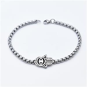 304 Stainless Steel Hamsahand Bracelet Antique Silver, approx 15-23mm, 4mm, 21cm length [SSB6340]