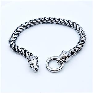 304 Stainless Steel Leopard Bracelet Antique Silver, approx 10-16mm, 18mm, 6mm, 21cm length [SSB6344]