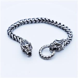 304 Stainless Steel Bracelet Loong Antique Silver, approx 12-25mm, 19mm, 6mm, 21cm length [SSB6346]