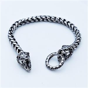 304 Stainless Steel Tiger Bracelet Antique Silver, approx 13-25mm, 19mm, 6mm, 21cm length [SSB6347]