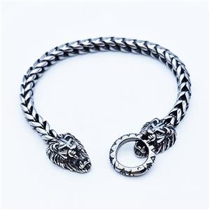 304 Stainless Steel Lion Bracelet Antique Silver, approx 12-25mm, 19mm, 6mm, 21cm length [SSB6349]