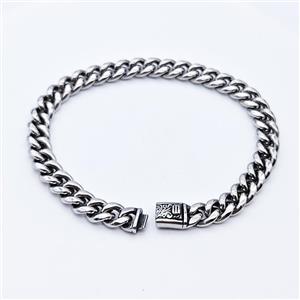 304 Stainless Steel Bracelet Antique Silver, approx 8-20mm, 8mm, 21cm length [SSB6352]