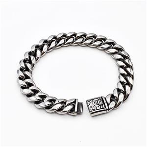 304 Stainless Steel Bracelet Antique Silver, approx 12-28mm, 12mm, 21cm length [SSB6354]