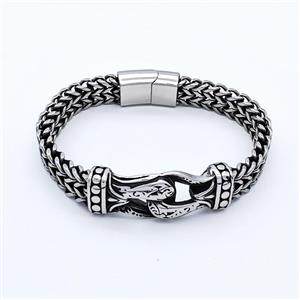 304 Stainless Steel Bracelet Antique Silver, approx 18-45mm, 12mm, 21cm length [SSB6355]