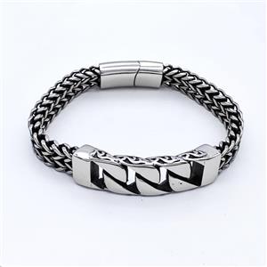304 Stainless Steel Bracelet Antique Silver, approx 15-55mm, 12mm, 21cm length [SSB6356]