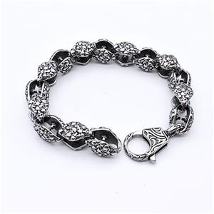 304 Stainless Steel Bracelet Skull Antique Silver, approx 20-30mm, 12mm, 21cm length [SSB6362]