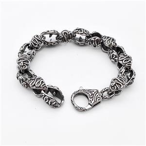 304 Stainless Steel Bracelet Snake Antique Silver, approx 20-30mm, 12mm, 21cm length [SSB6363]