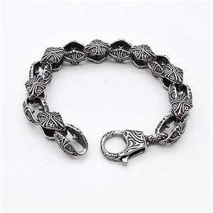 304 Stainless Steel Bracelet Antique Silver, approx 20-30mm, 12mm, 21cm length [SSB6364]