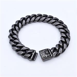 304 Stainless Steel Bracelet Antique Black, approx 14-30mm, 14mm, 21cm length [SSB6371]