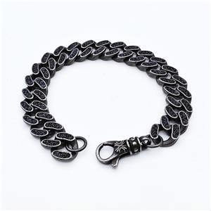 304 Stainless Steel Bracelet Pave Zirconia Antique Black, approx 13mm, 21cm length [SSB6373]