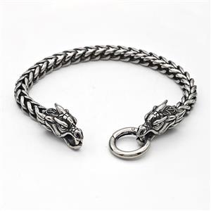 304 Stainless Steel Dragon Bracelet Antique Silver, approx 12-33mm, 18mm, 6mm, 21cm length [SSB6382]