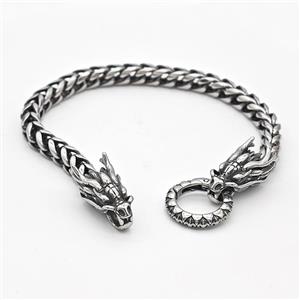 304 Stainless Steel Dragon Bracelet Antique Silver, approx 12-24mm, 19mm, 6mm, 21cm length [SSB6385]