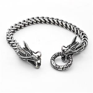 304 Stainless Steel Dragon Bracelet Antique Silver, approx 12-28mm, 20mm, 6mm, 21cm length [SSB6386]