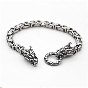 304 Stainless Steel Dragon Bracelet Antique Silver, approx 12-25mm, 19mm, 6mm, 21cm length [SSB6390]
