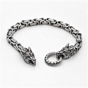 304 Stainless Steel Wolf Bracelet Antique Silver, approx 12-25mm, 19mm, 6mm, 21cm length [SSB6391]