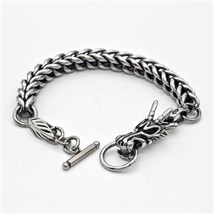 304 Stainless Steel Dragon Bracelet Antique Silver, approx 11-40mm, 8-19mm, 8mm, 21cm length [SSB6394]