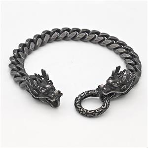 304 Stainless Steel Dragon Bracelet Antique Black, approx 15-28mm, 19mm, 10mm, 21cm length [SSB6397]