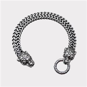 304 Stainless Steel Leopard Bracelet Antique Silver, approx 15-25mm, 19mm, 10mm, 21cm length [SSB6413]