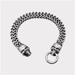 304 Stainless Steel Skull Bracelet Antique Silver, approx 13-25mm, 19mm, 10mm, 21cm length [SSB6414]