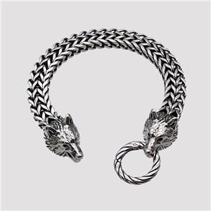 304 Stainless Steel Wolf Bracelet Antique Silver, approx 15-25mm, 19mm, 10mm, 21cm length [SSB6415]