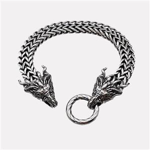 304 Stainless Steel Bracelet Dragon Antique Silver, approx 18-25mm, 19mm, 10mm, 21cm length [SSB6416]