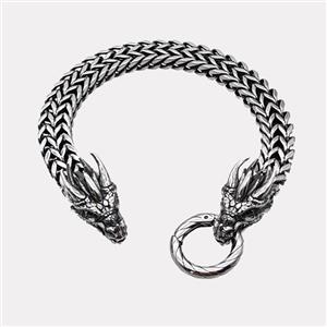 304 Stainless Steel Dragon Bracelet Antique Silver, approx 13-25mm, 19mm, 10mm, 21cm length [SSB6418]